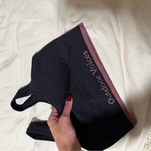 Outdoor Voices Ribbed Black and Pink Sports Bra